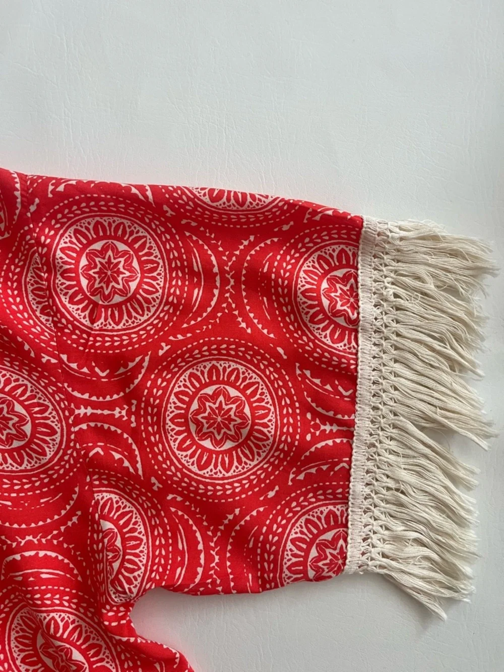 No Boundaries Coral Fringe Kimono Cover-Up